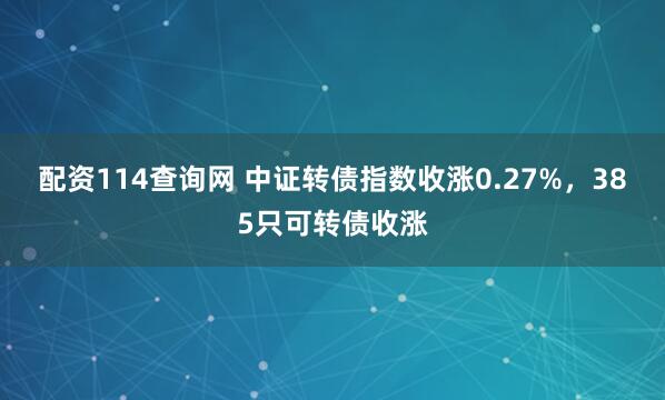 配资114查询网 中证转债指数收涨0.27%，385只可转债收涨