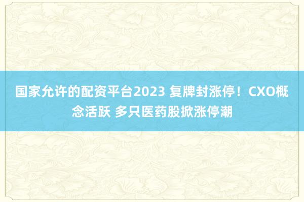国家允许的配资平台2023 复牌封涨停！CXO概念活跃 多只医药股掀涨停潮