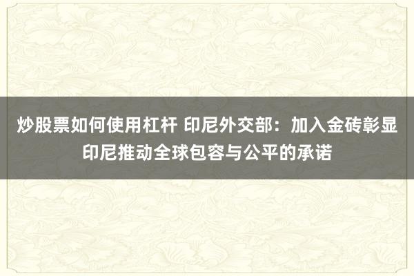 炒股票如何使用杠杆 印尼外交部：加入金砖彰显印尼推动全球包容与公平的承诺