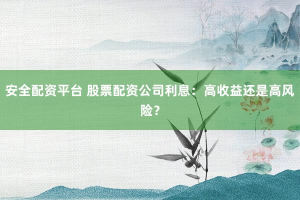 安全配资平台 股票配资公司利息：高收益还是高风险？